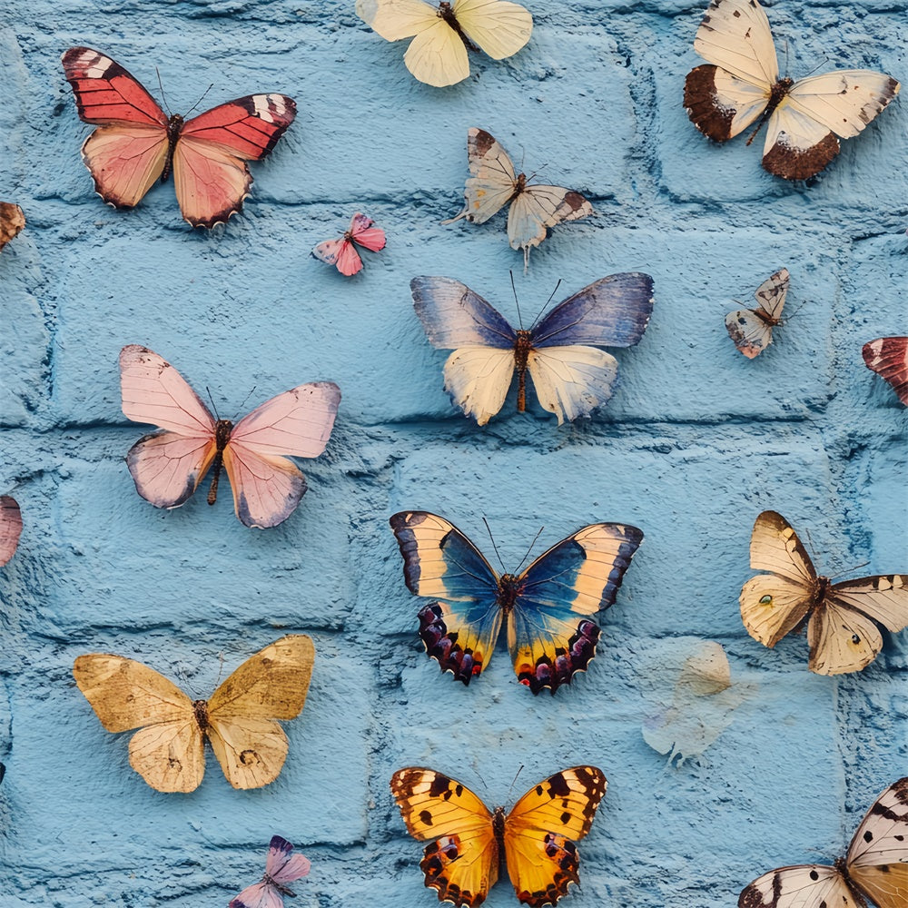 Summer Backdrops Vintage Blue Brick Butterfly Backdrop CSH5-78