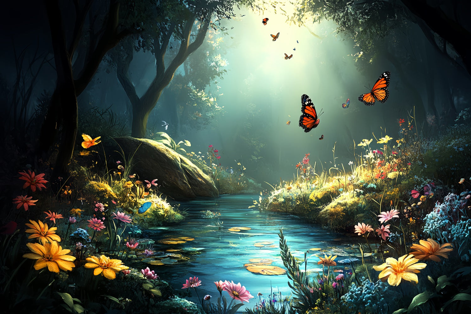 Butterfly Backdrops Enchanted Forest Creek Summer Backdrop CSH5-79