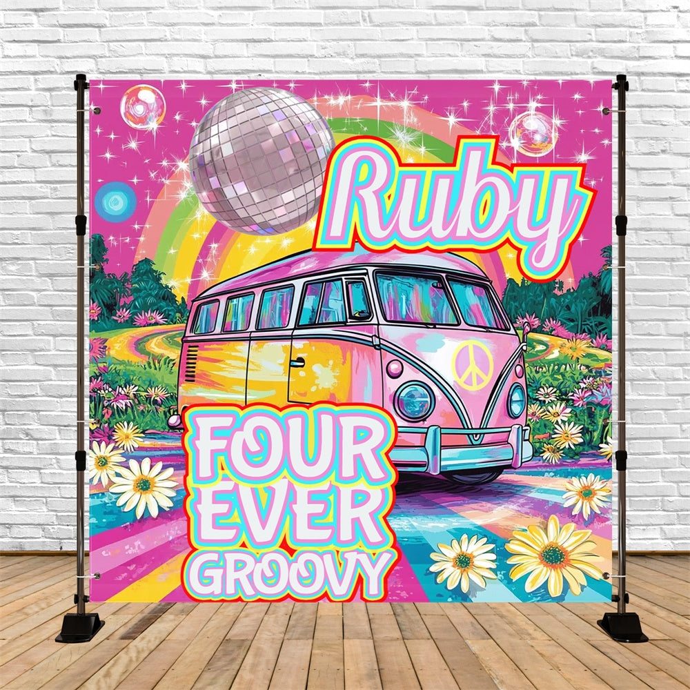 70s Backdrop Vibrant Retro Rainbow Journey Backdrop CSH5-8