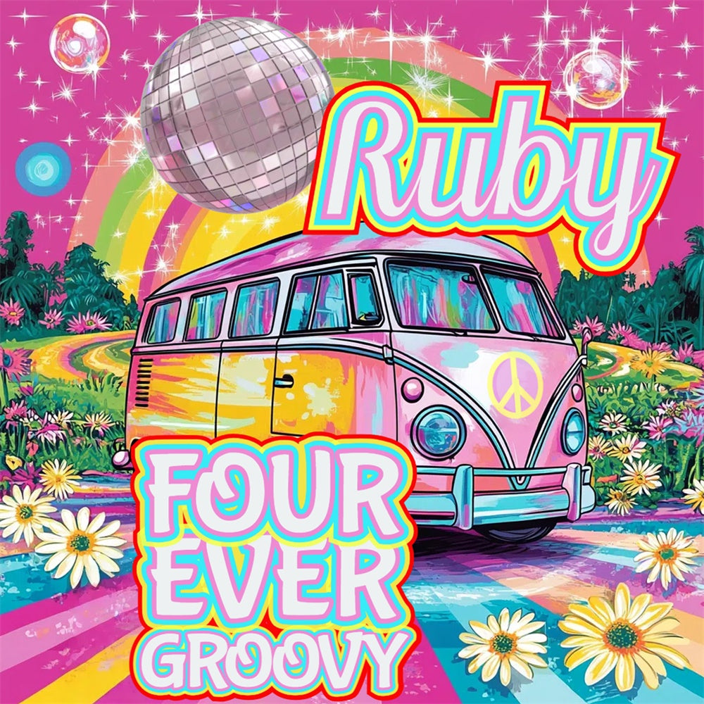 70s Backdrop Vibrant Retro Rainbow Journey Backdrop CSH5-8