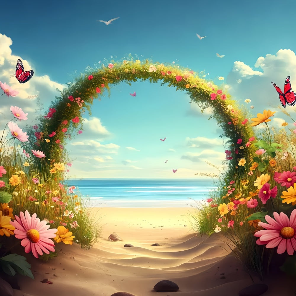 Beach Photo Backdrop Flowers Butterflies Summer Backdrop CSH5-80