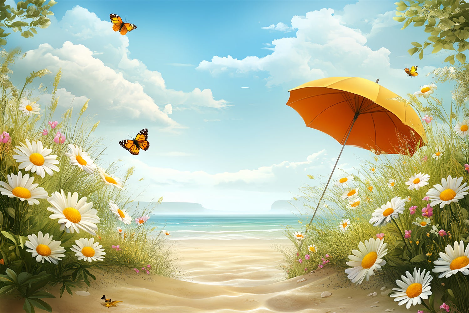 Summer Beach Backdrop Bright Beach Blossoms Sky Backdrop CSH5-81