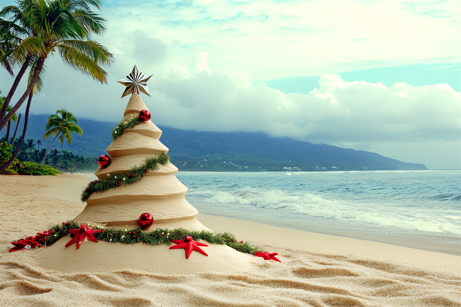 Beach Backdrop Photography Beach Christmas Summer Backdrop CSH5-82