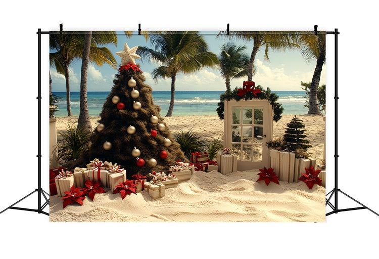 Summer Backdrops Tropical Beach Christmas Tree Backdrop CSH5-83