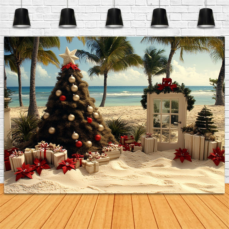 Summer Backdrops Tropical Beach Christmas Tree Backdrop CSH5-83