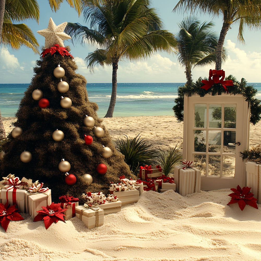 Summer Backdrops Tropical Beach Christmas Tree Backdrop CSH5-83