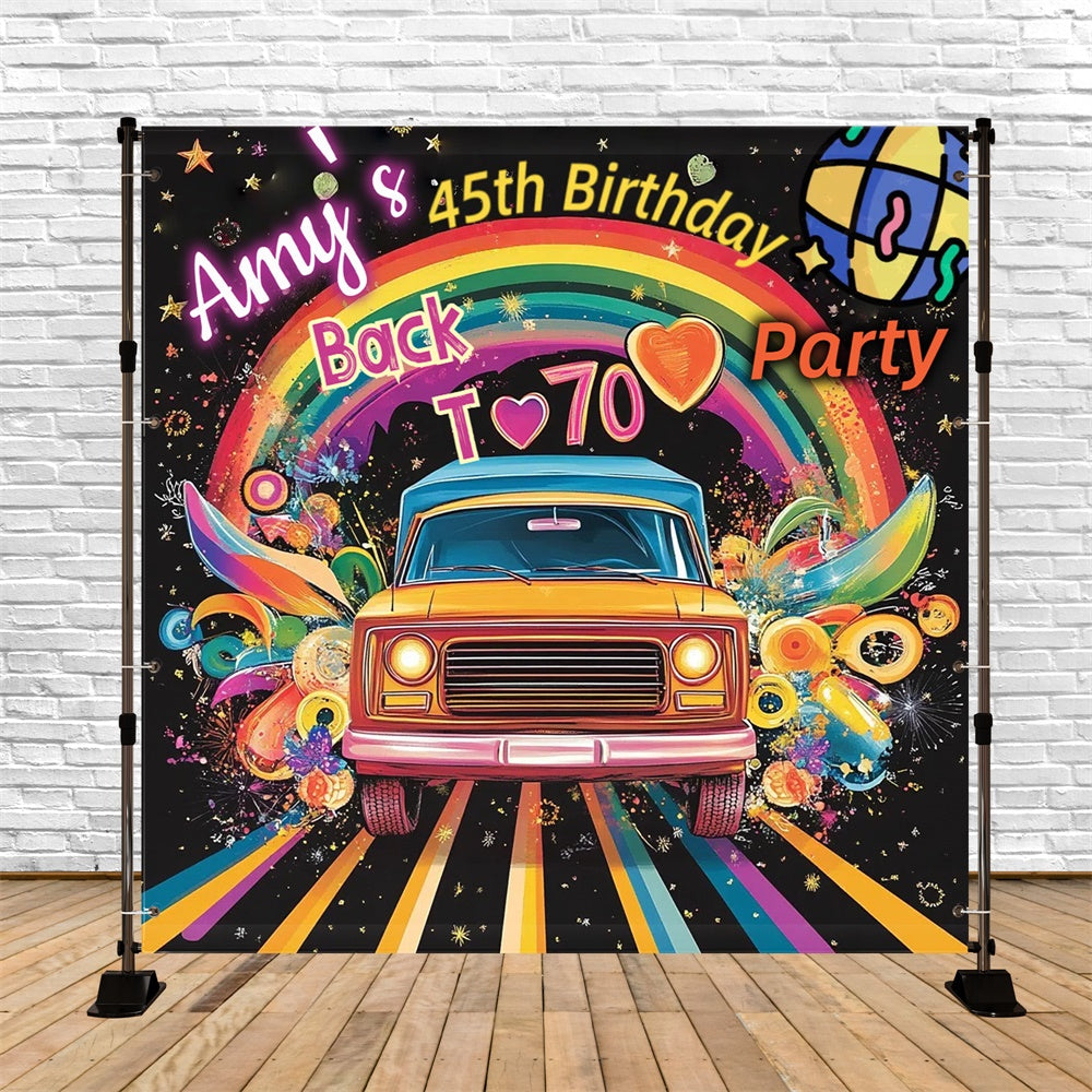 Customized Birthday Backdrop Sparkling Retro Rainbow 70s Photo Backdrop CSH5-9