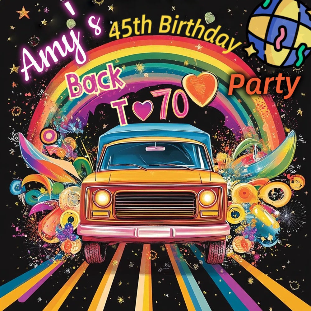 Customized Birthday Backdrop Sparkling Retro Rainbow 70s Photo Backdrop CSH5-9