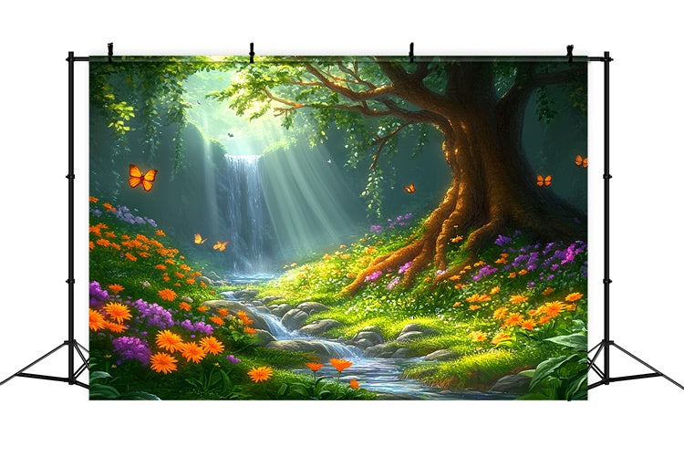 Summer Photo Backdrop Sunny Waterfall Meadow Backdrop CSH5-90