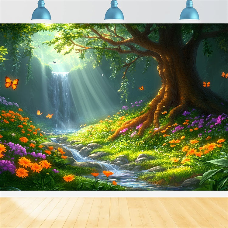 Summer Photo Backdrop Sunny Waterfall Meadow Backdrop CSH5-90