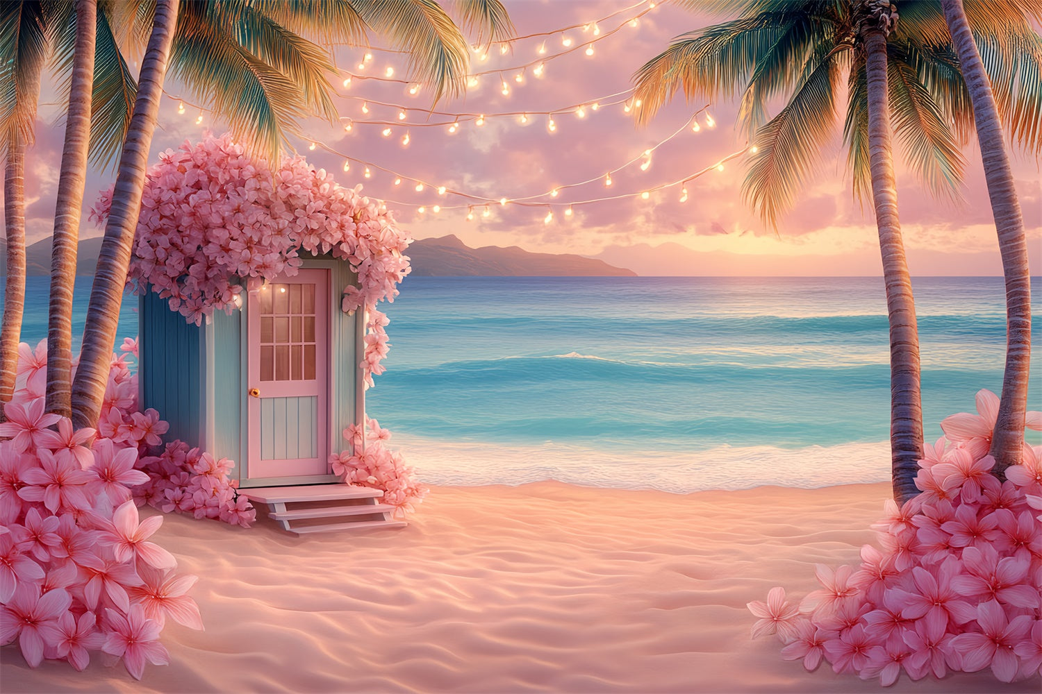 Tropical Backdrop Flowers Cottage Coastline Summer Backdrop CSH5-93