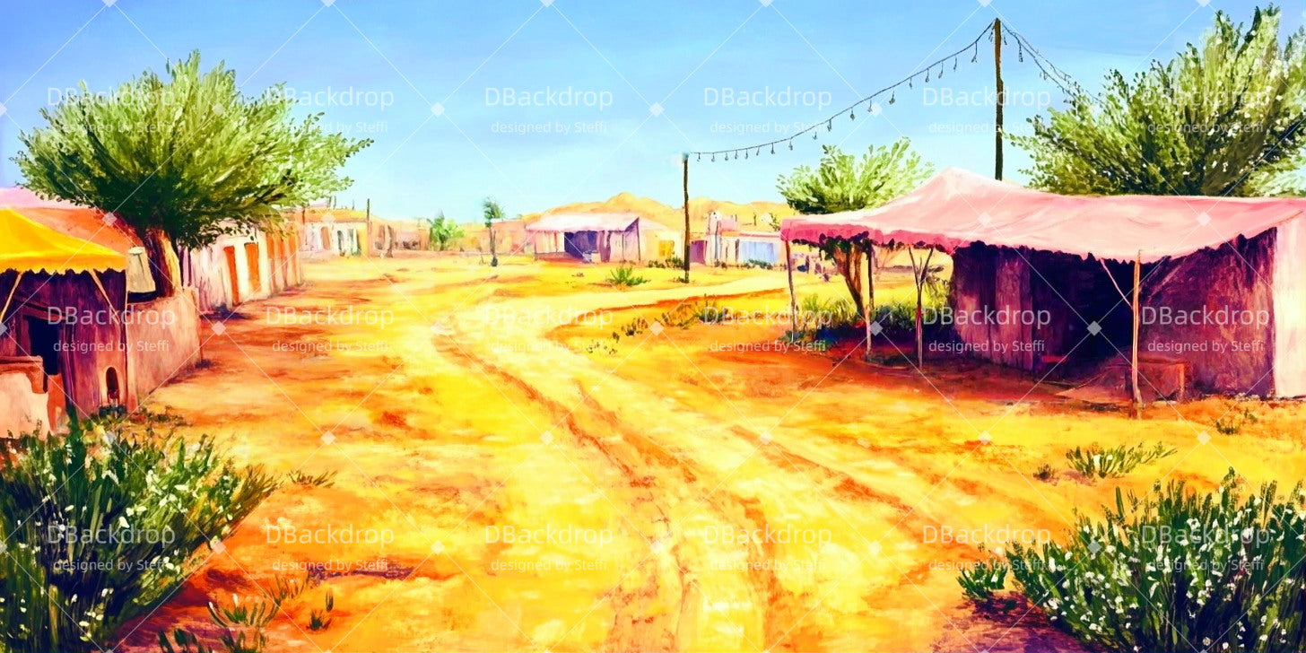 Theater Backdrop Dessert Village Road Stage Backdrops For Sale CSH511-T77