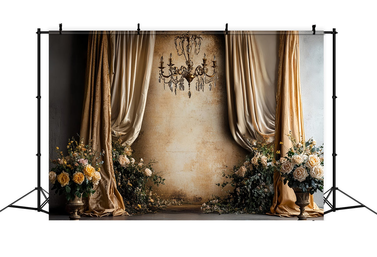 Vintage Wall Backdrop Golden Draped Elegance Baroque Backdrop CSH57-101