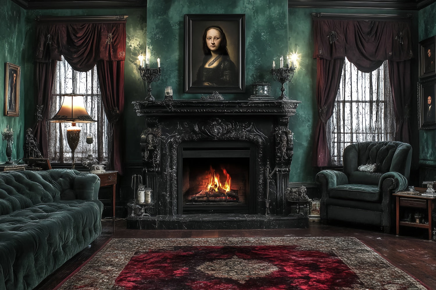 Victorian Backdrops Emerald Fireside Manor Vintage Backdrops CSH57-105
