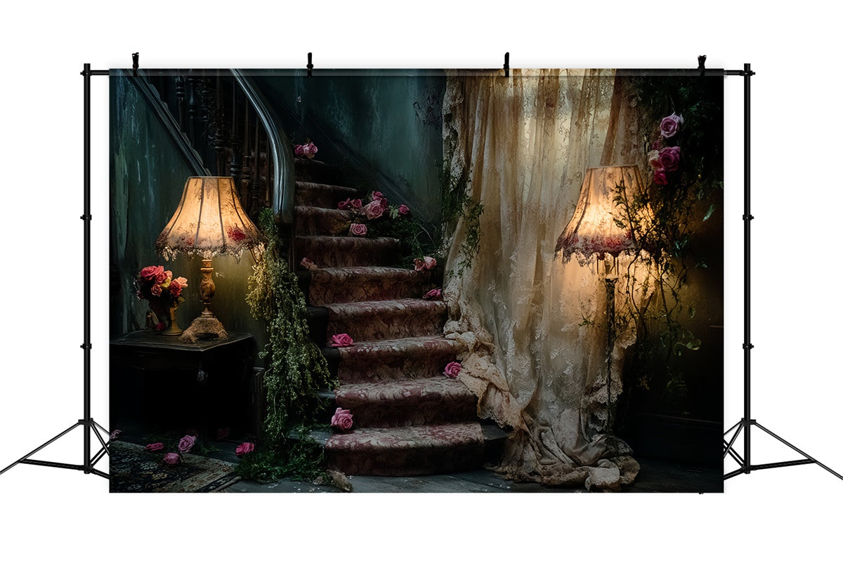 Antique Backdrop Faded Rose Staircase Vintage Photo Backdrop CSH57-108
