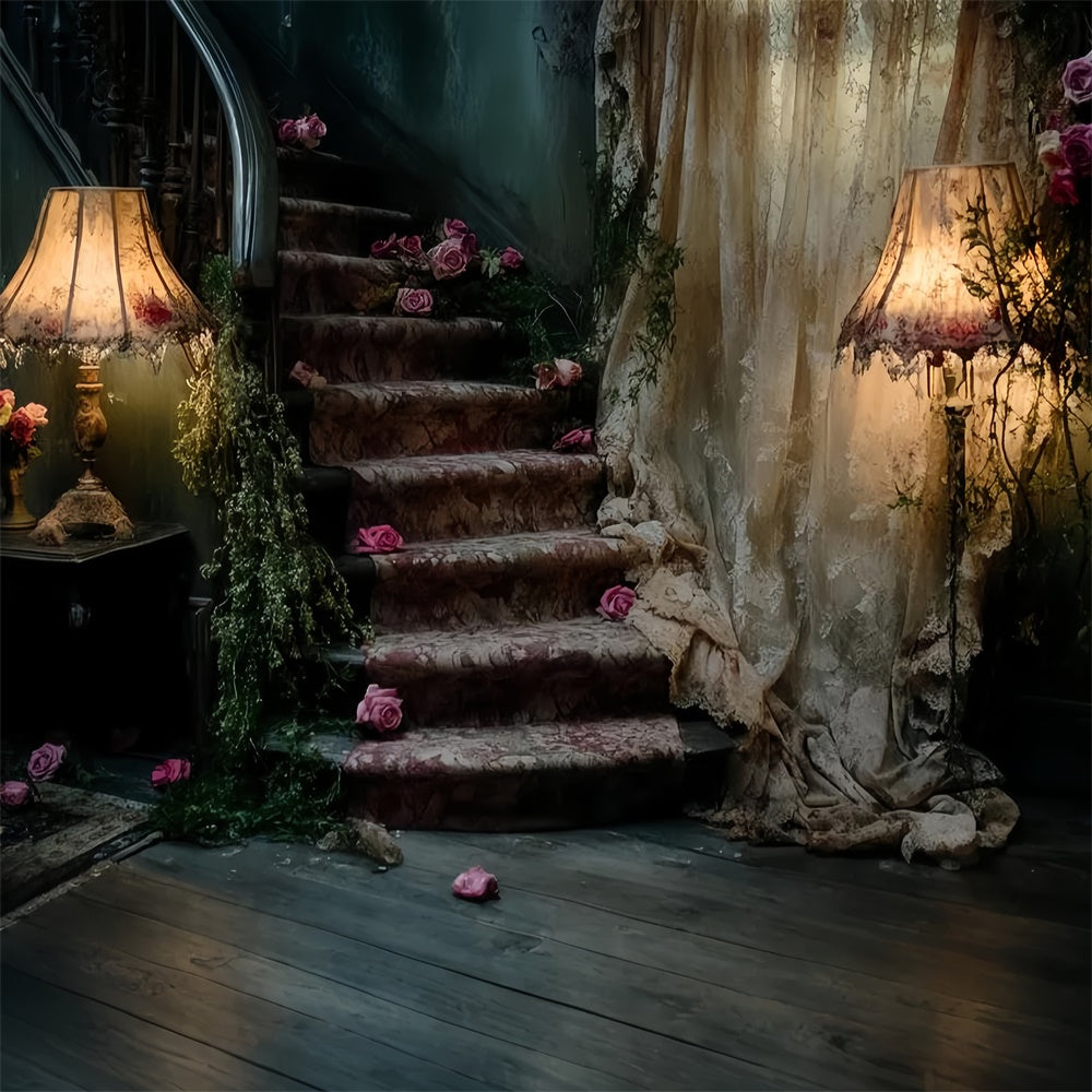 Antique Backdrop Faded Rose Staircase Vintage Photo Backdrop CSH57-108