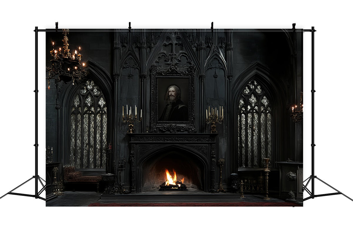Antique Photo Backdrop Dark Manor Fireside Vintage Backdrop CSH57-110