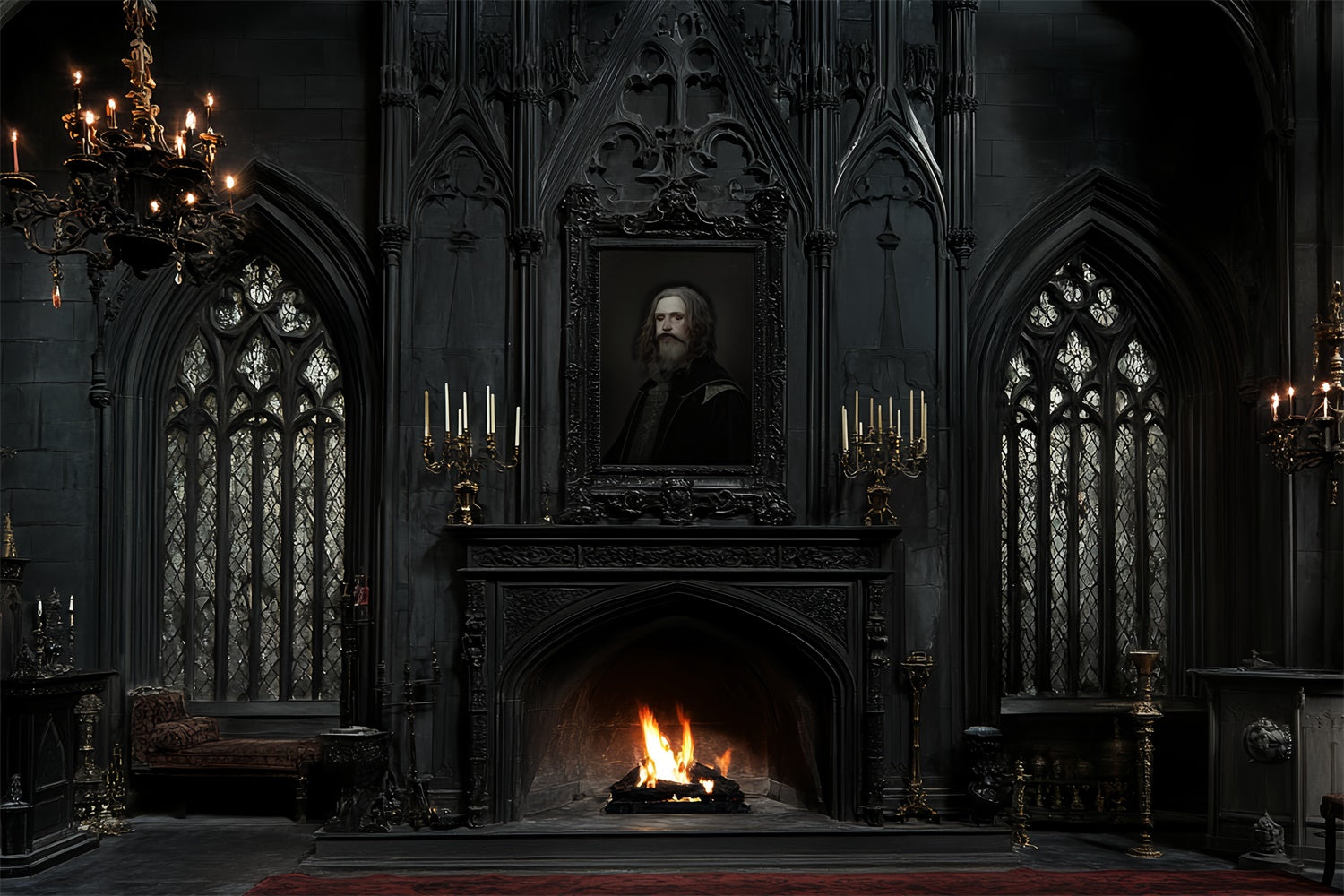 Antique Photo Backdrop Dark Manor Fireside Vintage Backdrop CSH57-110