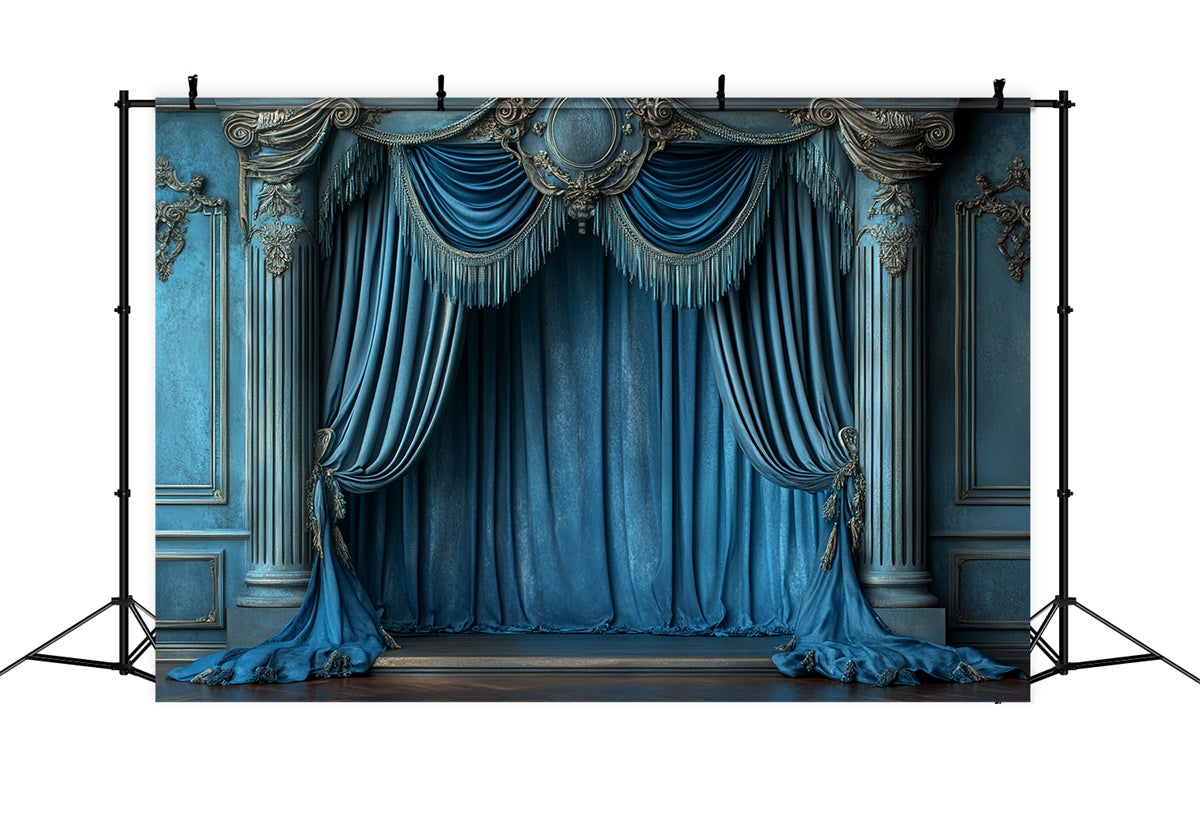 Vintage Photo Backdrop Regal Sapphire Drapes Backdrop CSH57-113