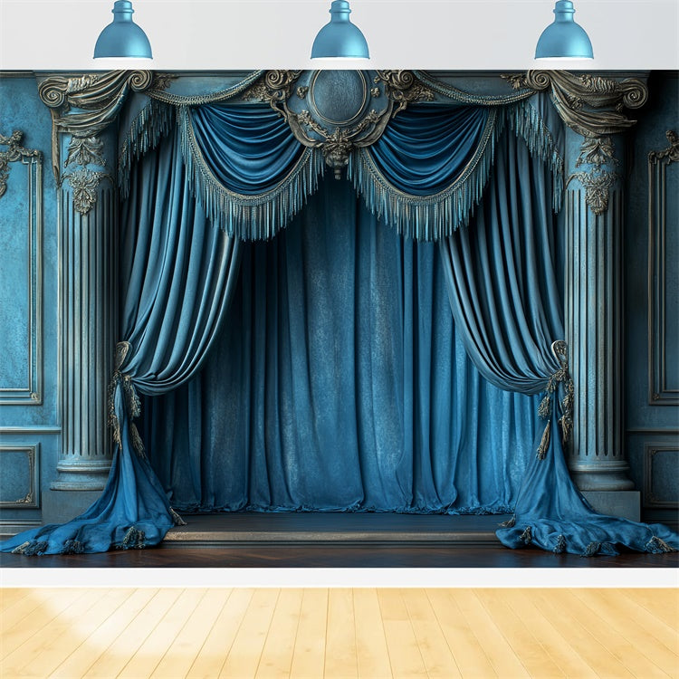 Vintage Photo Backdrop Regal Sapphire Drapes Backdrop CSH57-113