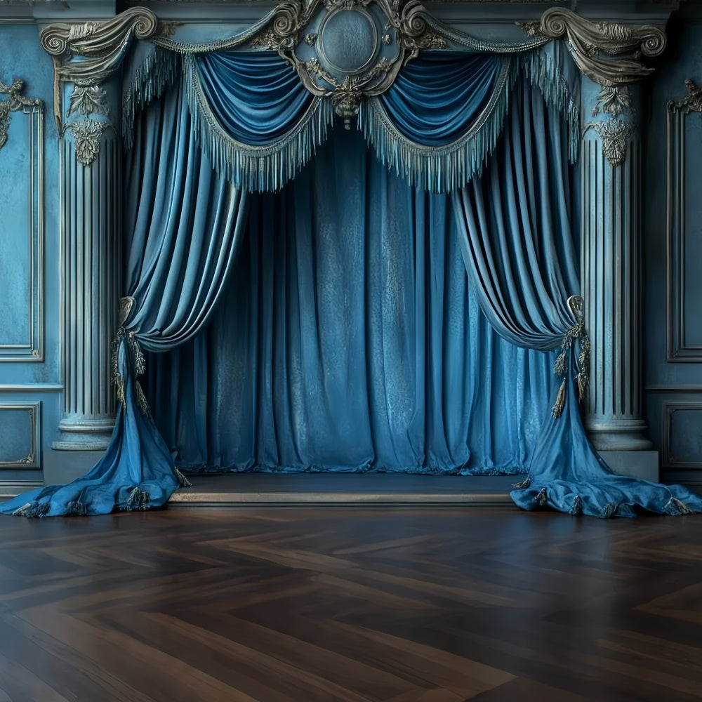 Vintage Photo Backdrop Regal Sapphire Drapes Backdrop CSH57-113