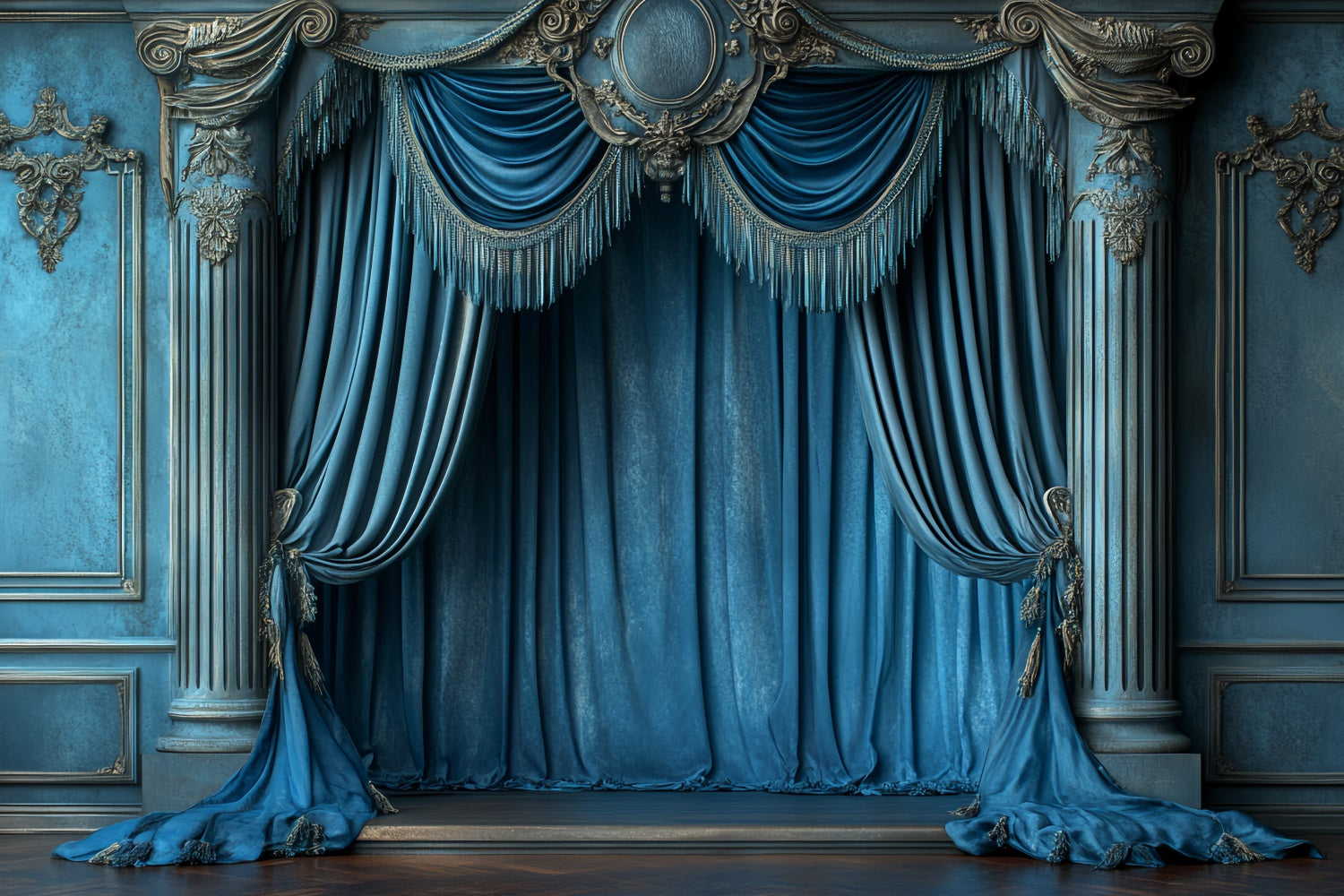 Vintage Photo Backdrop Regal Sapphire Drapes Backdrop CSH57-113