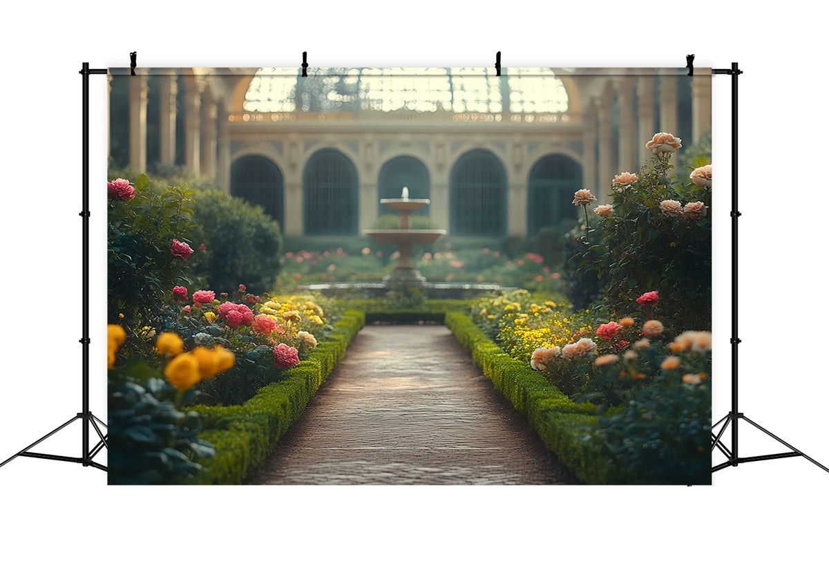 Vintage Photo Backdrops Fountain Bloom Garden Backdrop CSH57-119