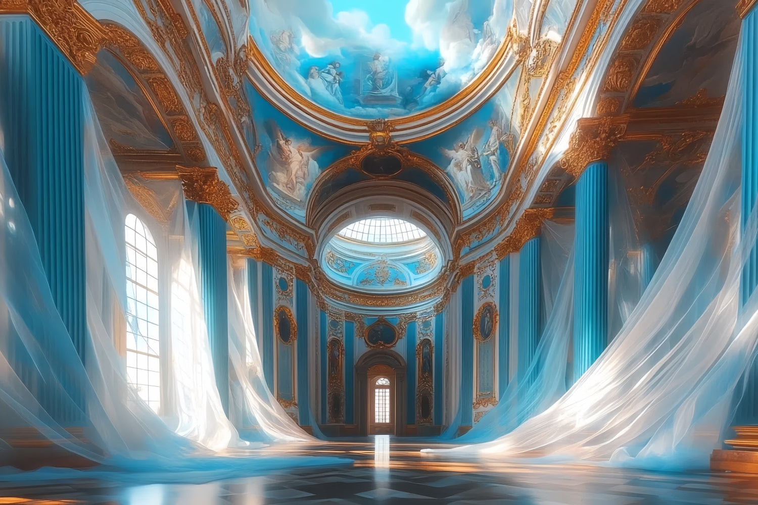 Vintage Photography Backdrops Blue Majesty Chamber Backdrop CSH57-121