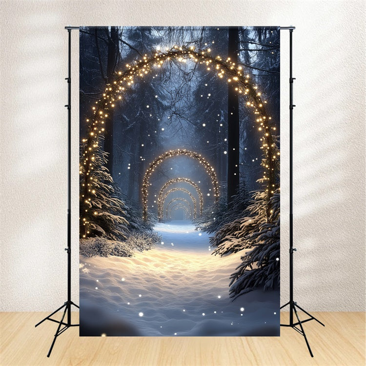 Snow Forest Backdrop Enchanted Lighted Pathway Backdrop CSH57-152