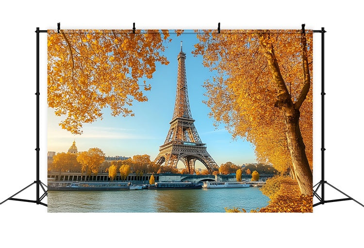 Fall Photo Backdrop Eiffel Maple River View Backdrop CSH57-190