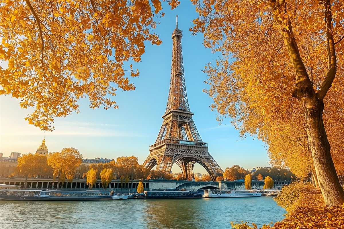 Fall Photo Backdrop Eiffel Maple River View Backdrop CSH57-190
