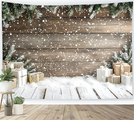 Winter Photo Backdrop Wooden Wall Holiday Gift Backdrop CSH57-207