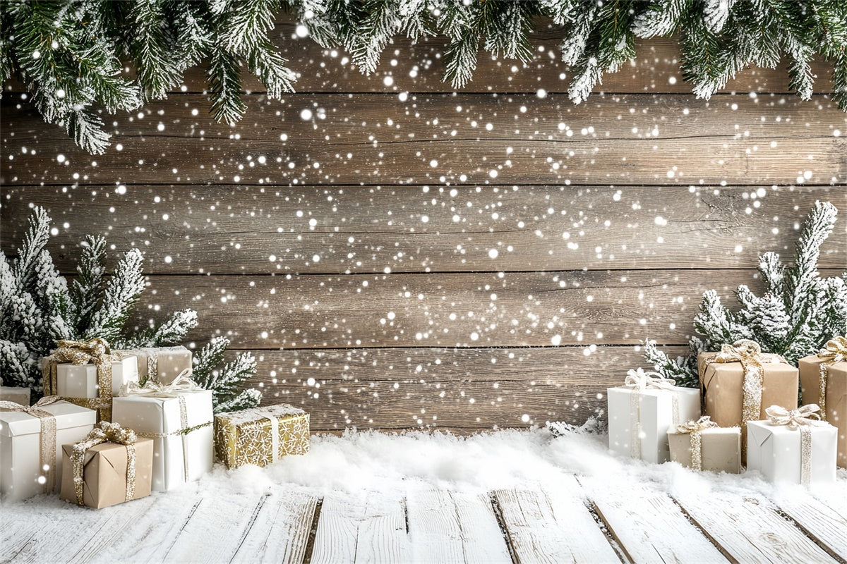 Winter Photo Backdrop Wooden Wall Holiday Gift Backdrop CSH57-207