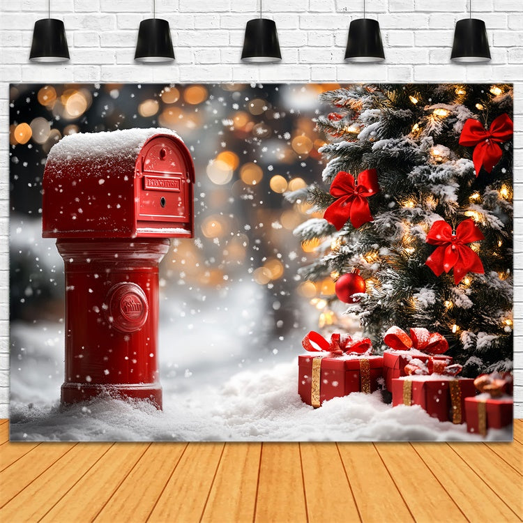 Winter Backdrop Red Mailbox Gift Christmas Backdrop CSH57-218