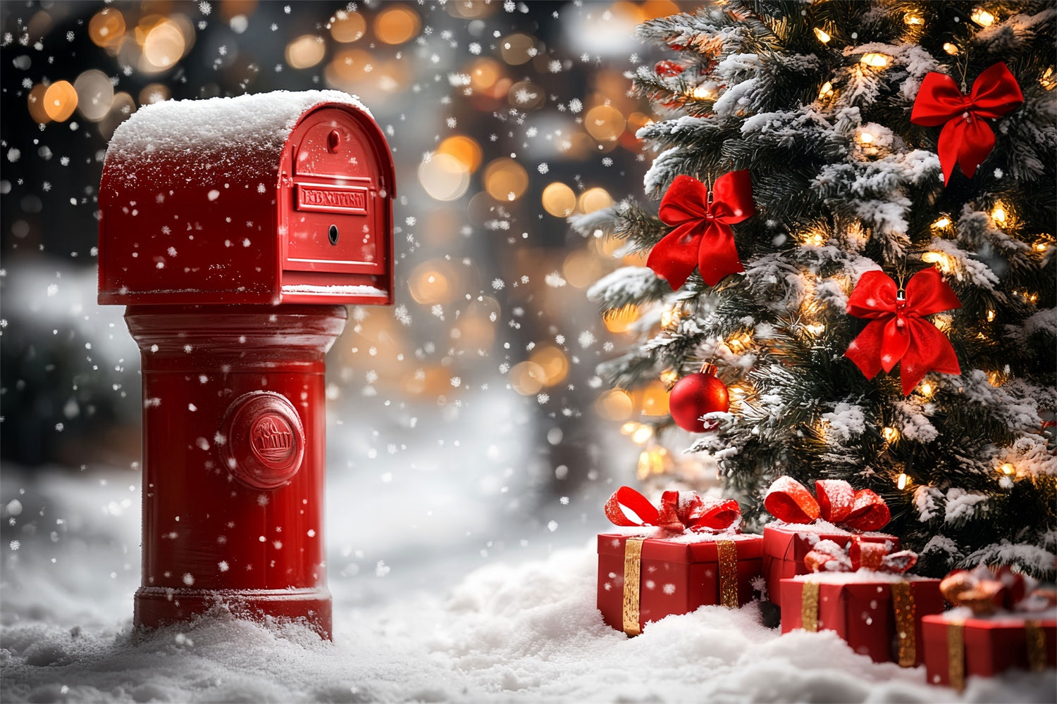 Winter Backdrop Red Mailbox Gift Christmas Backdrop CSH57-218