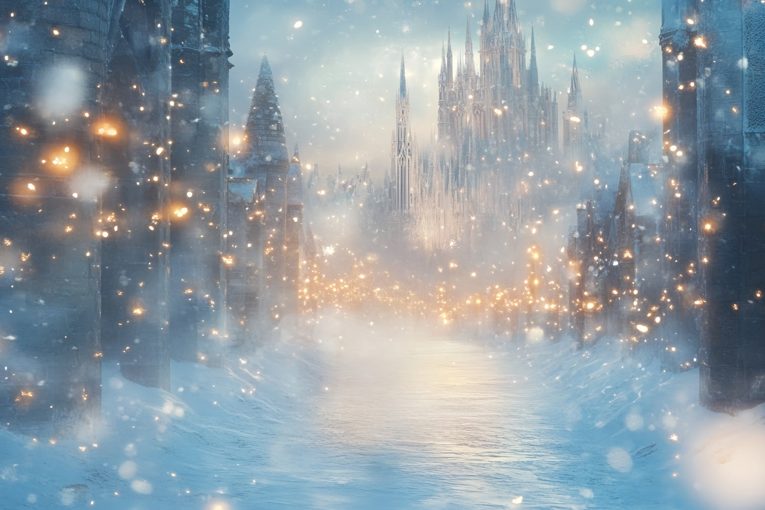 Winter Castle Backdrop Snowlit Castle Dream Backdrop CSH57-225