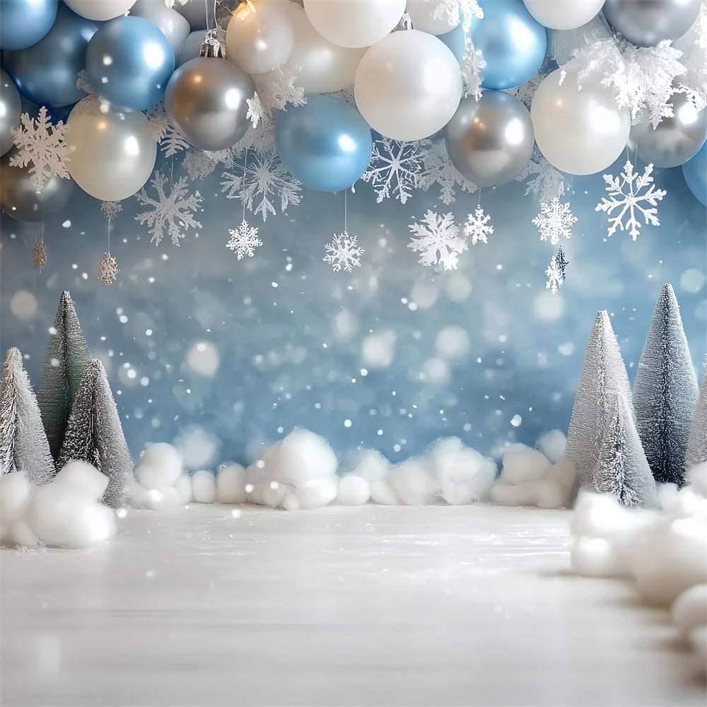 Winter Snow Backdrop Snow Cheer Balloon Arch Backdrop CSH57-227