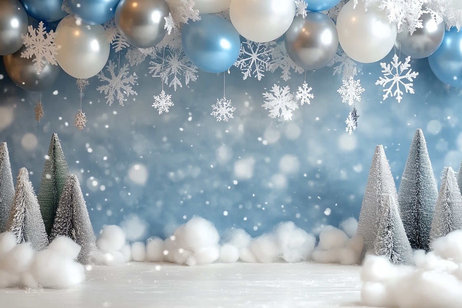 Winter Snow Backdrop Snow Cheer Balloon Arch Backdrop CSH57-227