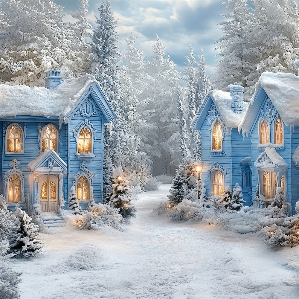 Winter Wonderland Backdrop Snow Winter Cottages Backdrop CSH57-228