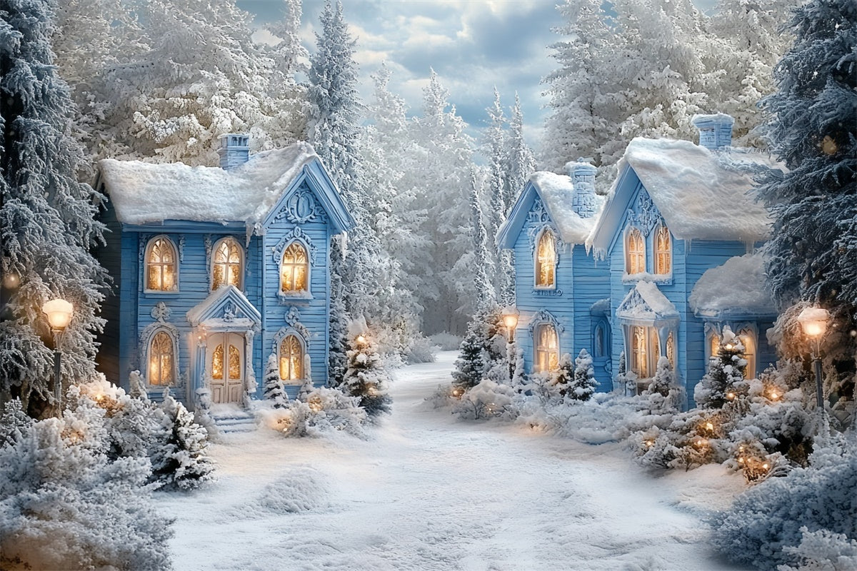 Winter Wonderland Backdrop Snow Winter Cottages Backdrop CSH57-228