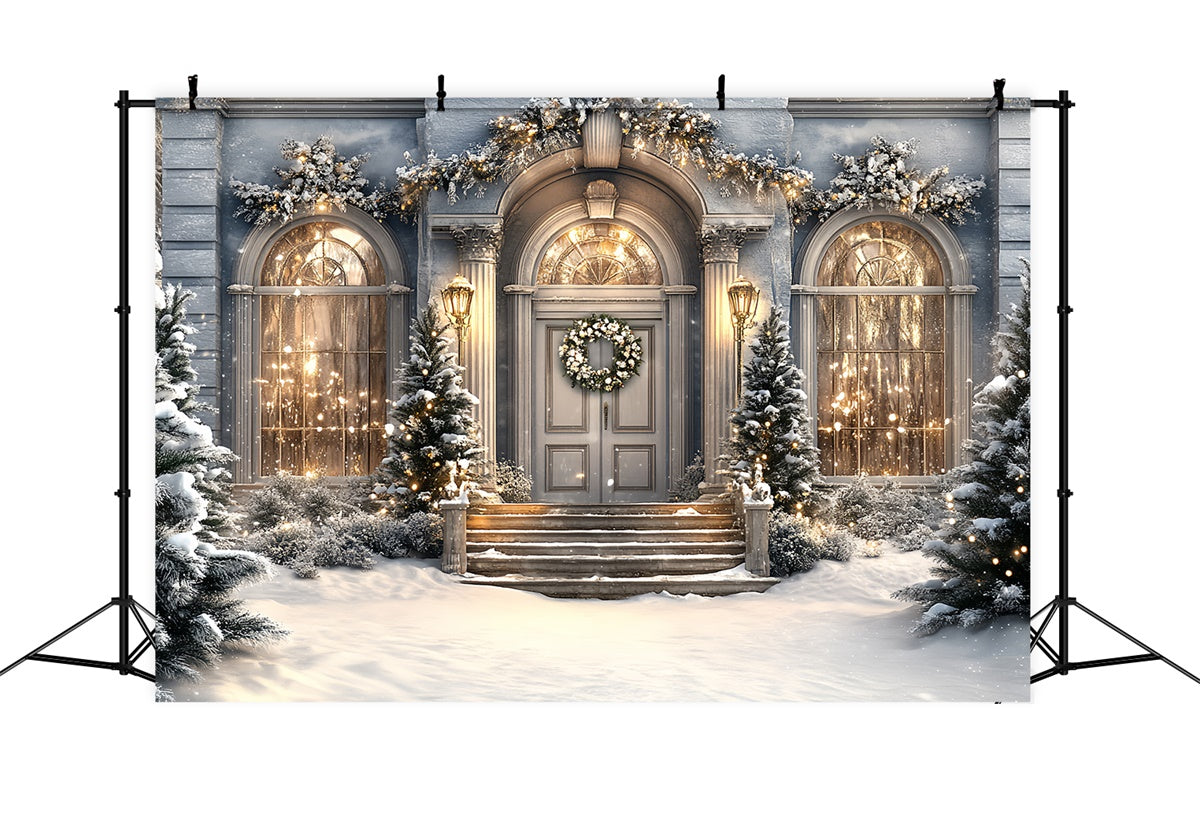 Winter Snow Backdrop Holiday Manor Porch Backdrop CSH57-234