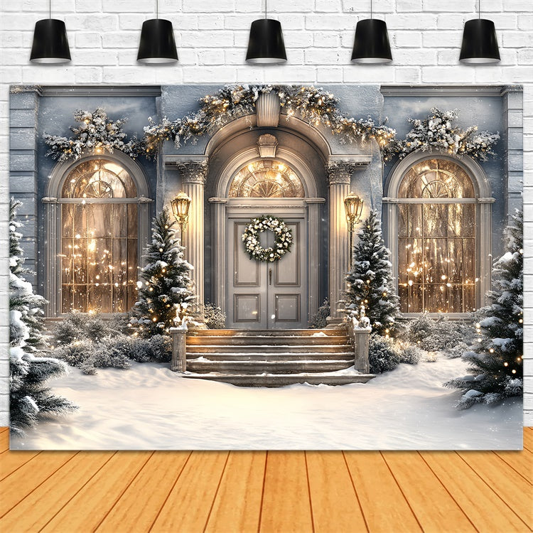 Winter Snow Backdrop Holiday Manor Porch Backdrop CSH57-234