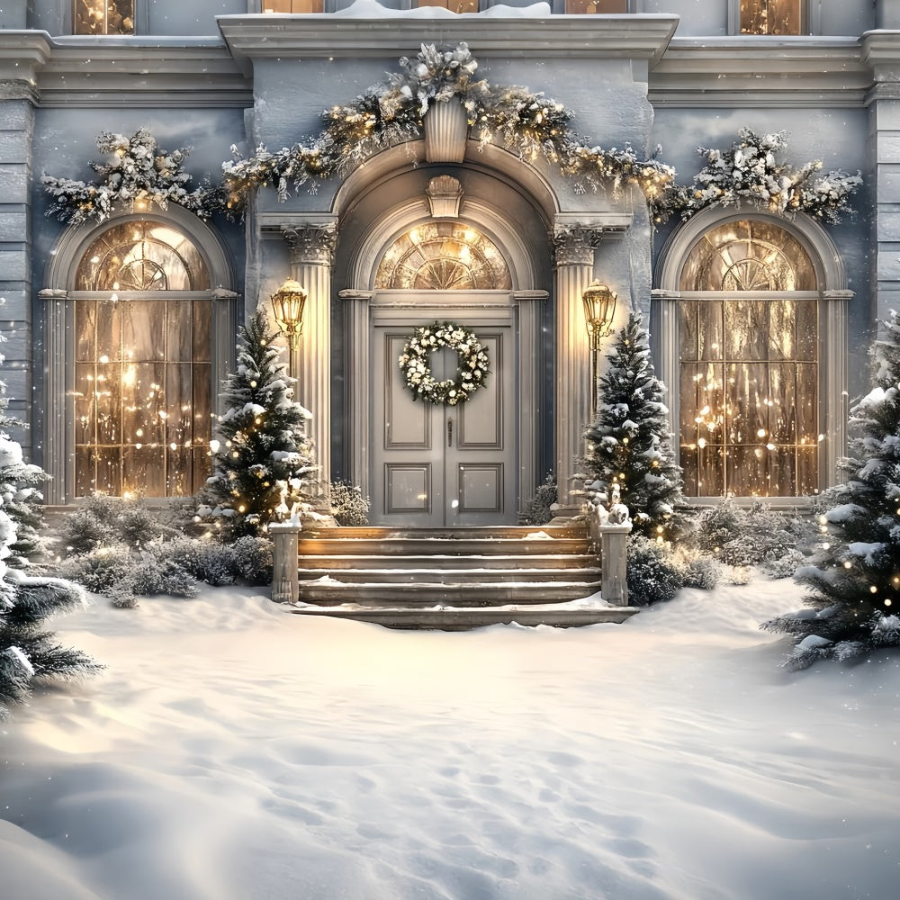 Winter Snow Backdrop Holiday Manor Porch Backdrop CSH57-234