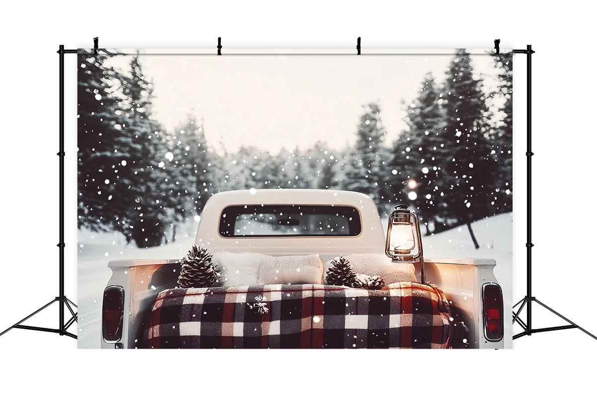 Winter Backdrop Photography Rustic Truck Snow Backdrop CSH57-235