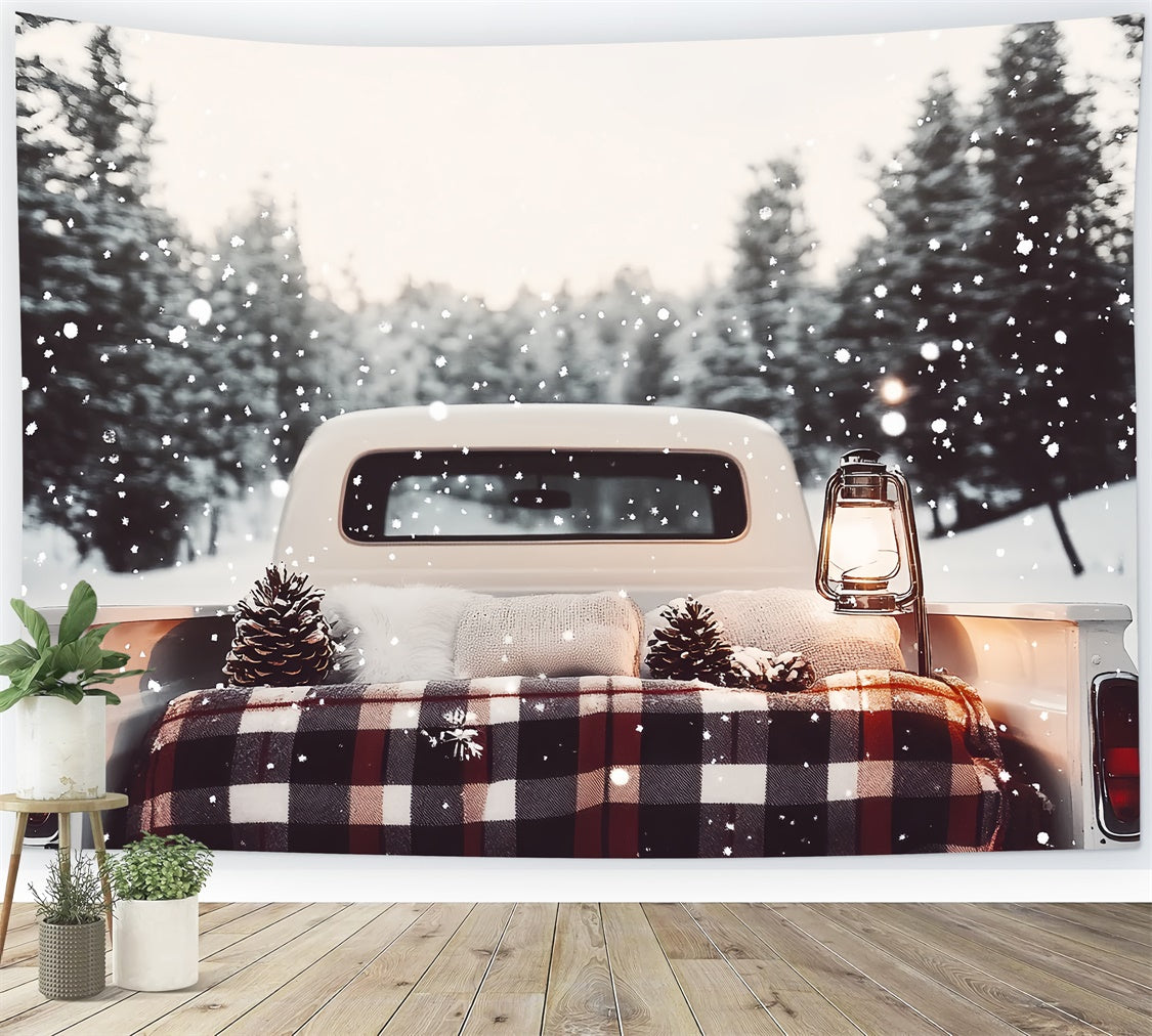 Winter Backdrop Photography Rustic Truck Snow Backdrop CSH57-235