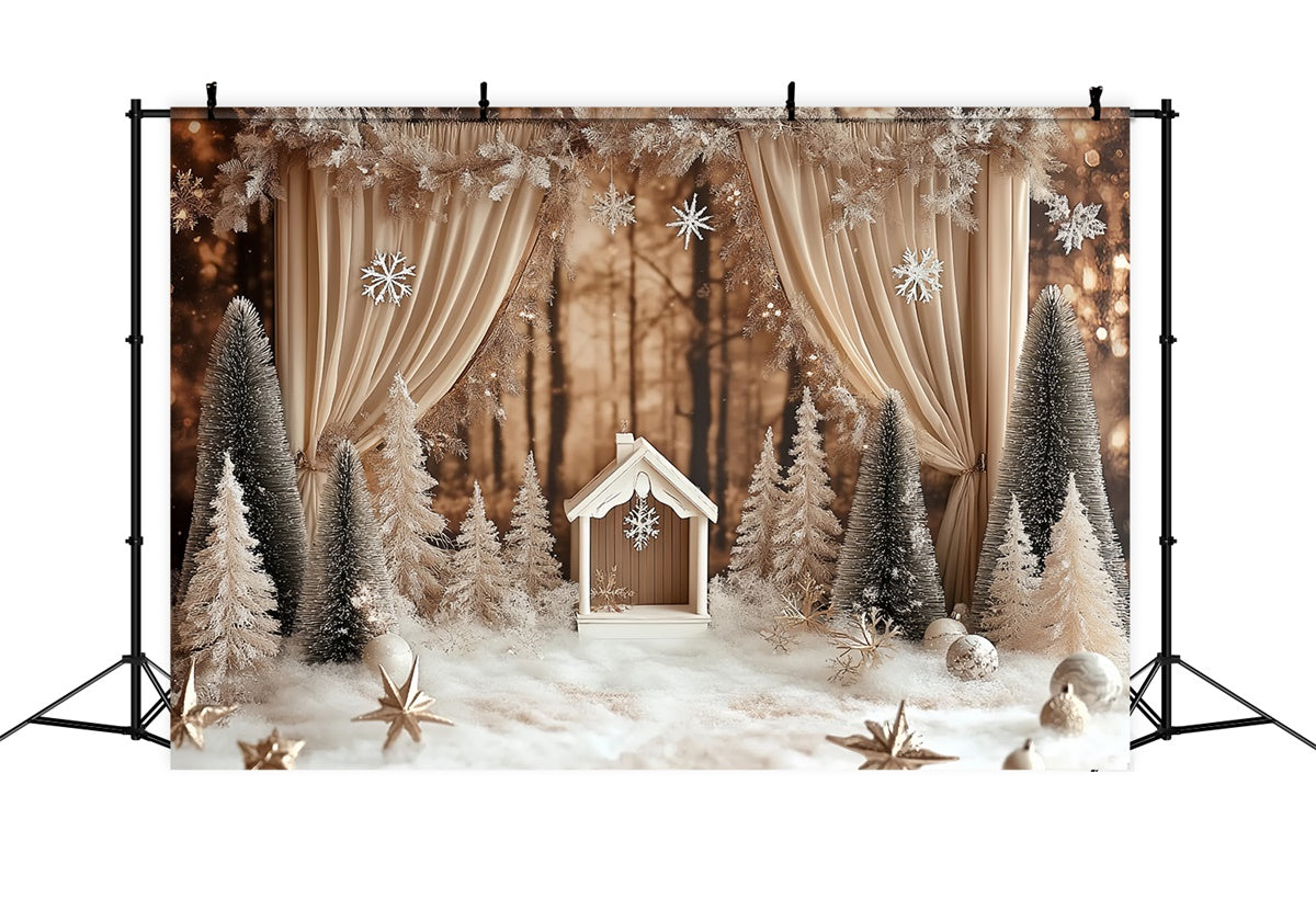 Winter Photo Backdrop Rustic Pines Drapes Backdrop CSH57-236