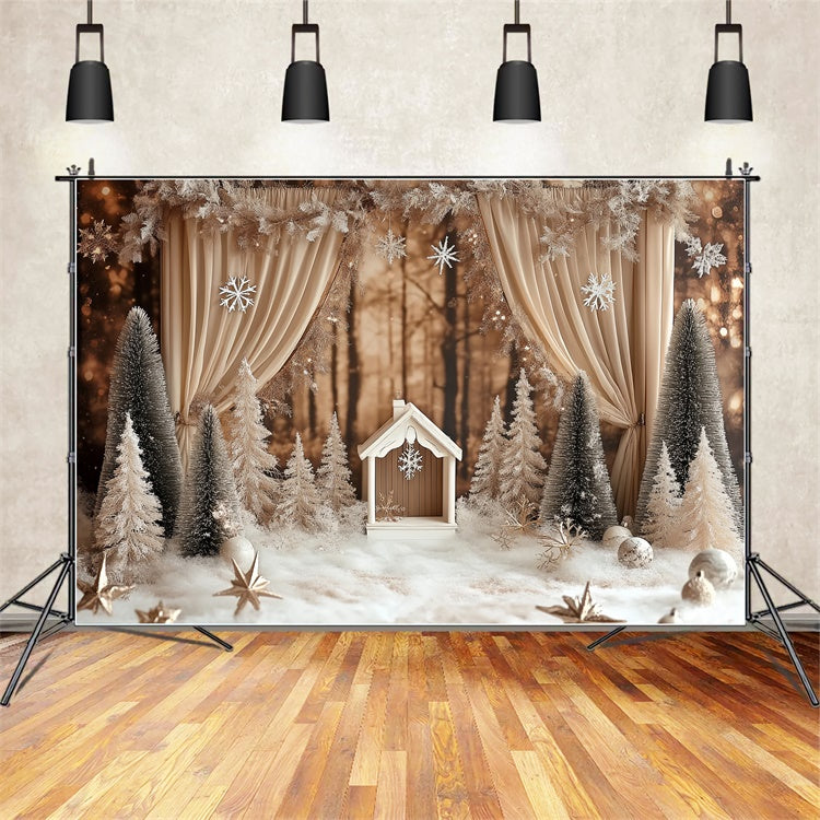 Winter Photo Backdrop Rustic Pines Drapes Backdrop CSH57-236
