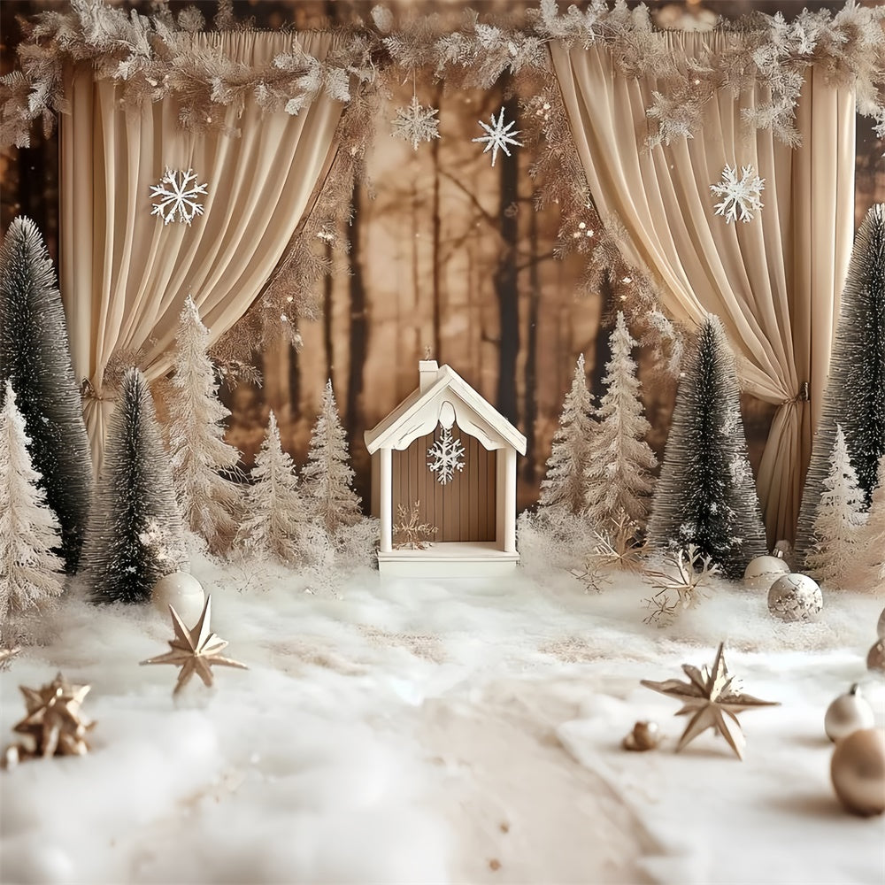 Winter Photo Backdrop Rustic Pines Drapes Backdrop CSH57-236