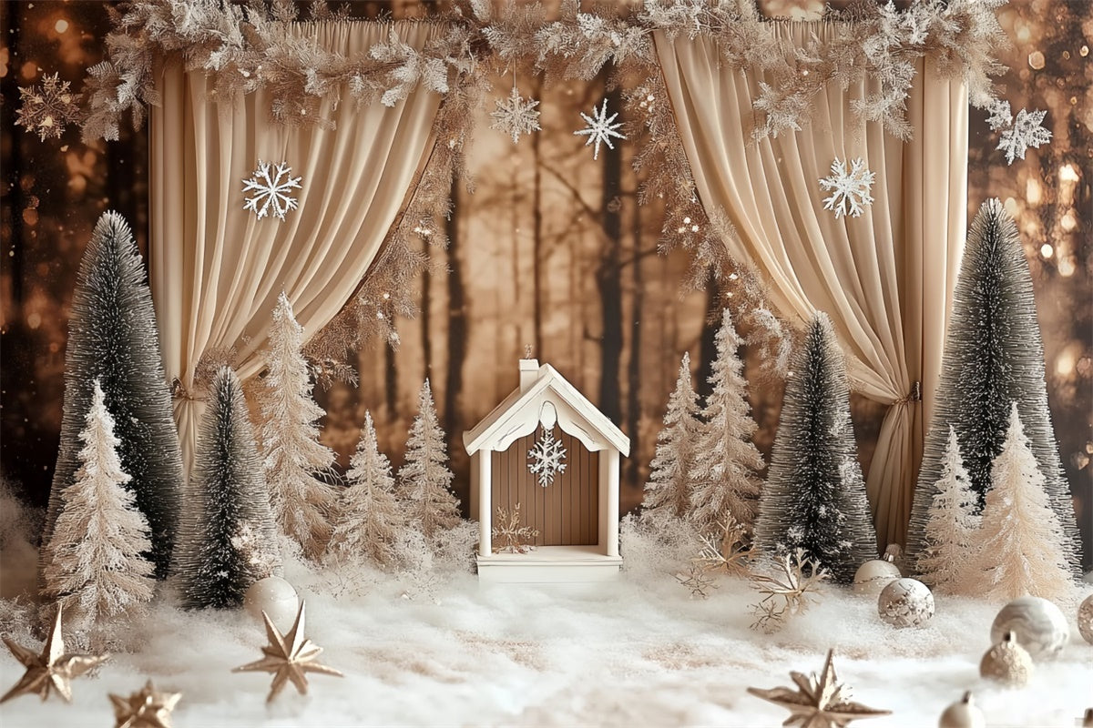 Winter Photo Backdrop Rustic Pines Drapes Backdrop CSH57-236