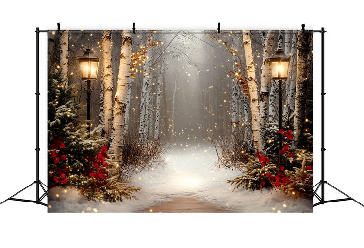 Winter Scene Backdrop Holiday Twilight Birch Backdrop CSH57-237